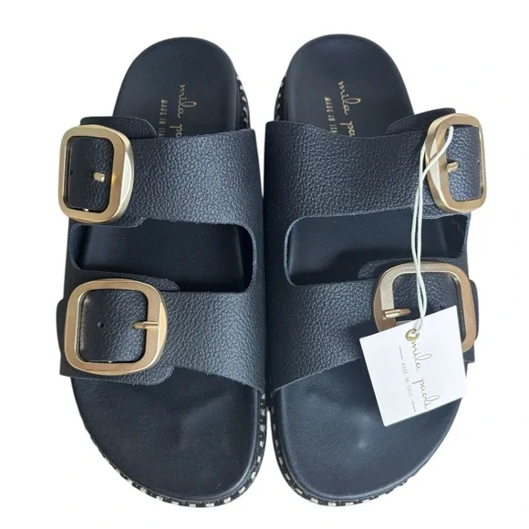 NWT Mila Paoli Black Raffia Slides - Picture 2 of 4